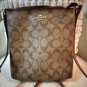 Coach Brown Signature Crossbody Bag with Gold Tone Logo